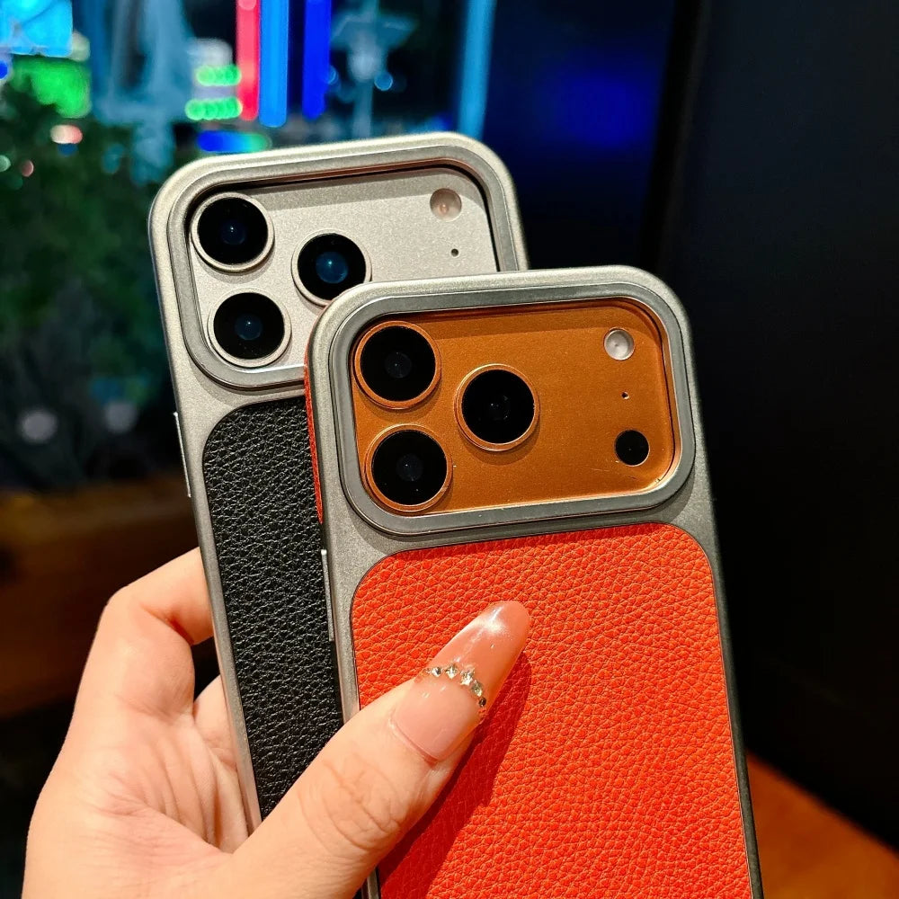 Business Plating Frosted Faux Leather Phone Case For iPhone 17 Pro Max 16 15 14 Plus 13 Pro Max 17 Air Shockproof Phone Cover
