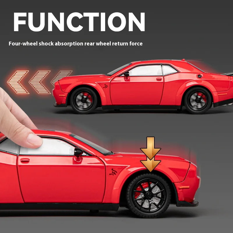 1:24 Challenger Hellcat Redeye Alloy Car Model Sound and Light Children Toy Birthday gift Miniature Voiture