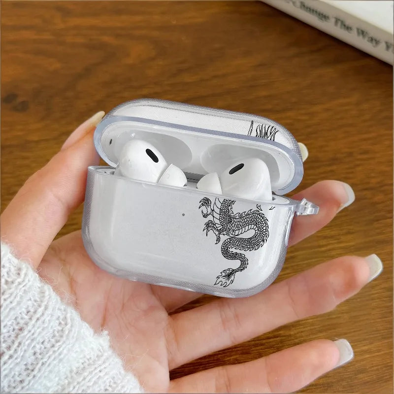 Black Dragon Design Earphone Case for Airpods 4th 3rd 2 Pro 3 2 Shockproof Cover for Airpod 2 3 1 Protective Accessorie Shell