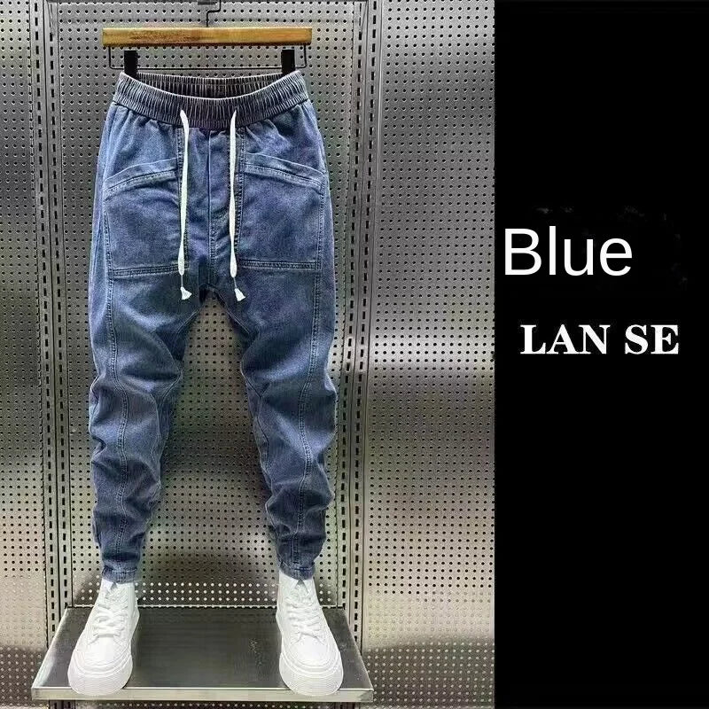 Fashion 2024 New Spring Autumn Loose Men's Drawstring Polar Big Boy Jeans Denim Jeans Casual Elastic Waist Yk2 Streetwear Pants