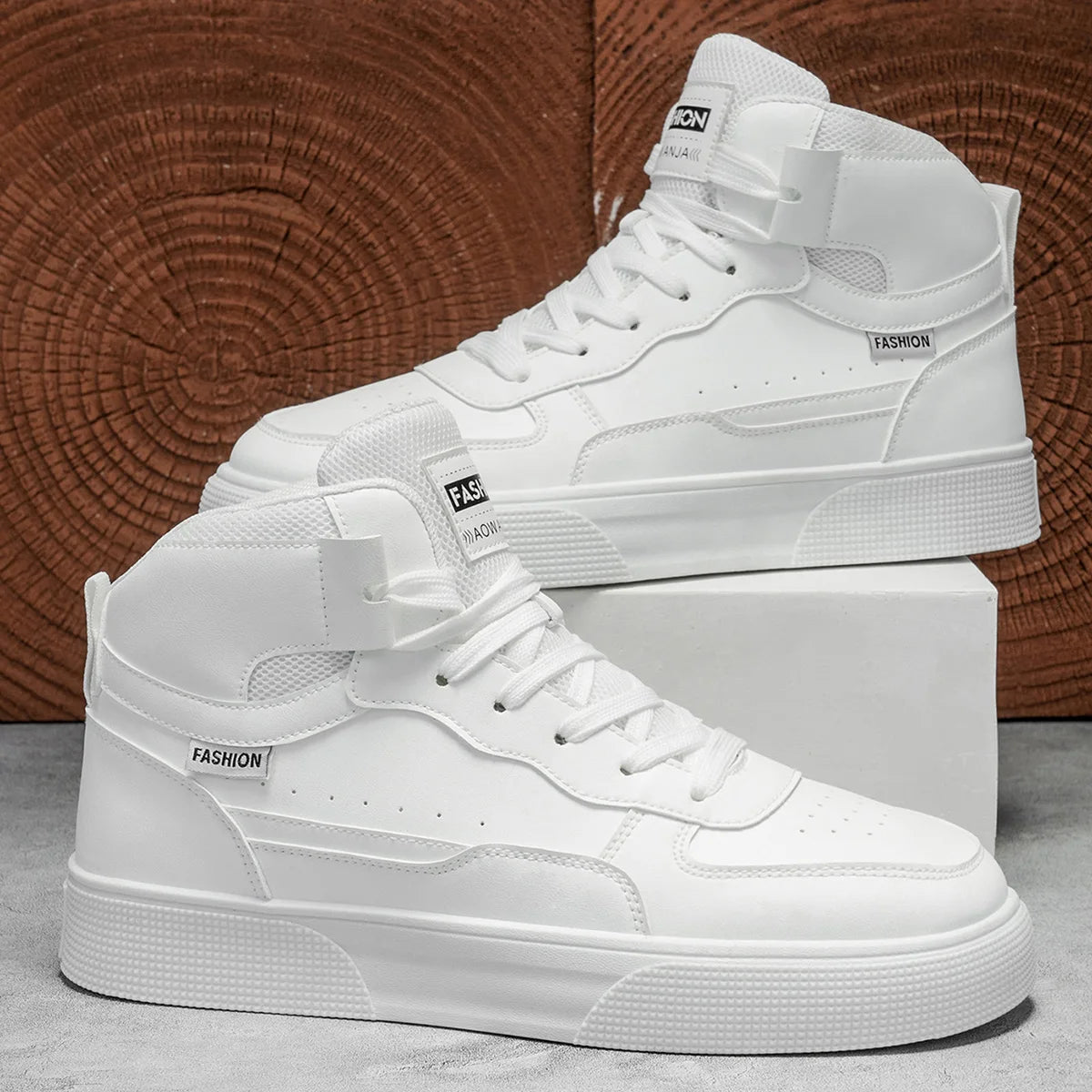 Men's High-Top Casual Versatile Basketball Sneakers White Skate Shoes Fashionable All-Match Sport Footwear