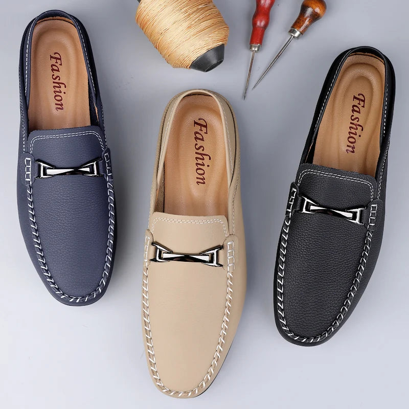 Luxury Genuine Leather Metal Buckle Business Leather Shoes Men Casual Shoes Brand Soft Sole Loafers Comfy Driving Shoes for Men