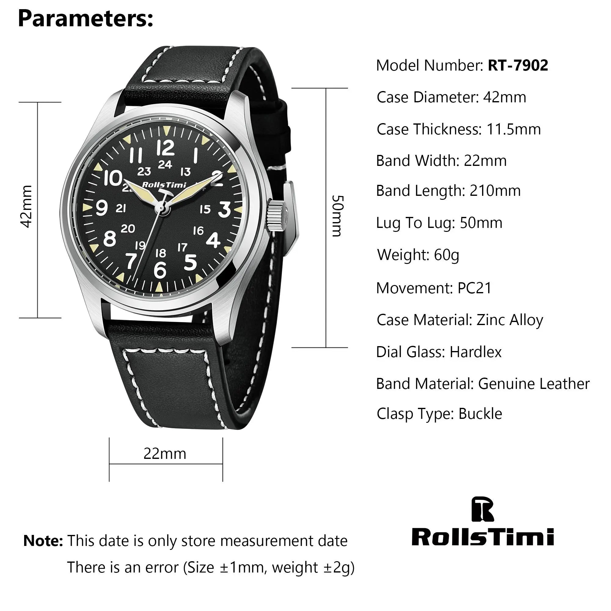 2025 New Rollstimi Retro pilots Watch Top Luxury Quartz Watch For Men Leather Waterproof Luminous Multifunctional Wristwatch Men