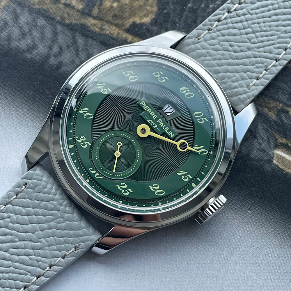 NEW Pierre Paulin Jumping Hour Men Watch White Dial Automatic St17 Mechanical Watch Vintage Date Window 38mm relogios masculino