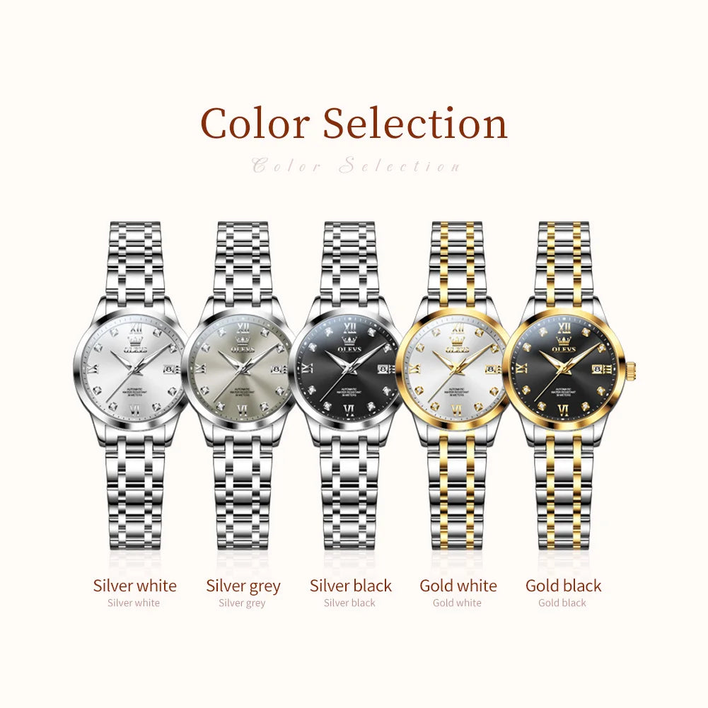OLEVS 9946 Original Women's Watches Luminous Stainless Hardcore Machinery  Dual Calendar Automatic Mechanical Watch for Women