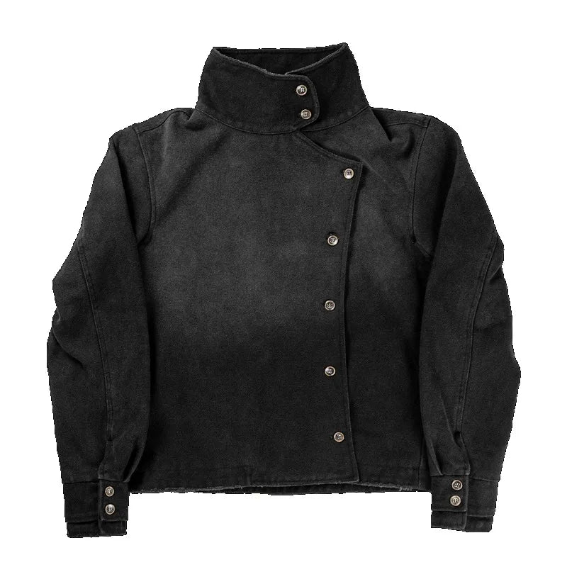 Y2k American Black Fencing Jacket Retro Gothic Hip-Hop Washed Gradient Irregular Buttons Men And Women Canvas Casual Jacket