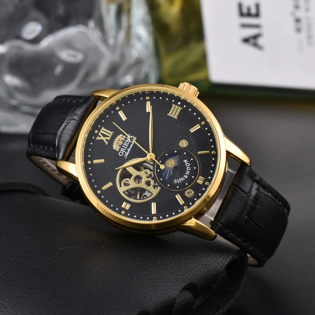 Orient Series Sport Skeleton Mechanical Men's Sun, Moon, and Stars Watch Ultra-Thin Full Functionality World Time
