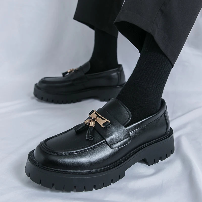 New Platform Leather Shoes Men Classic Leather Loafers Man Party Social Derby Men's Dress Formal Shoes Casual Business Brogues