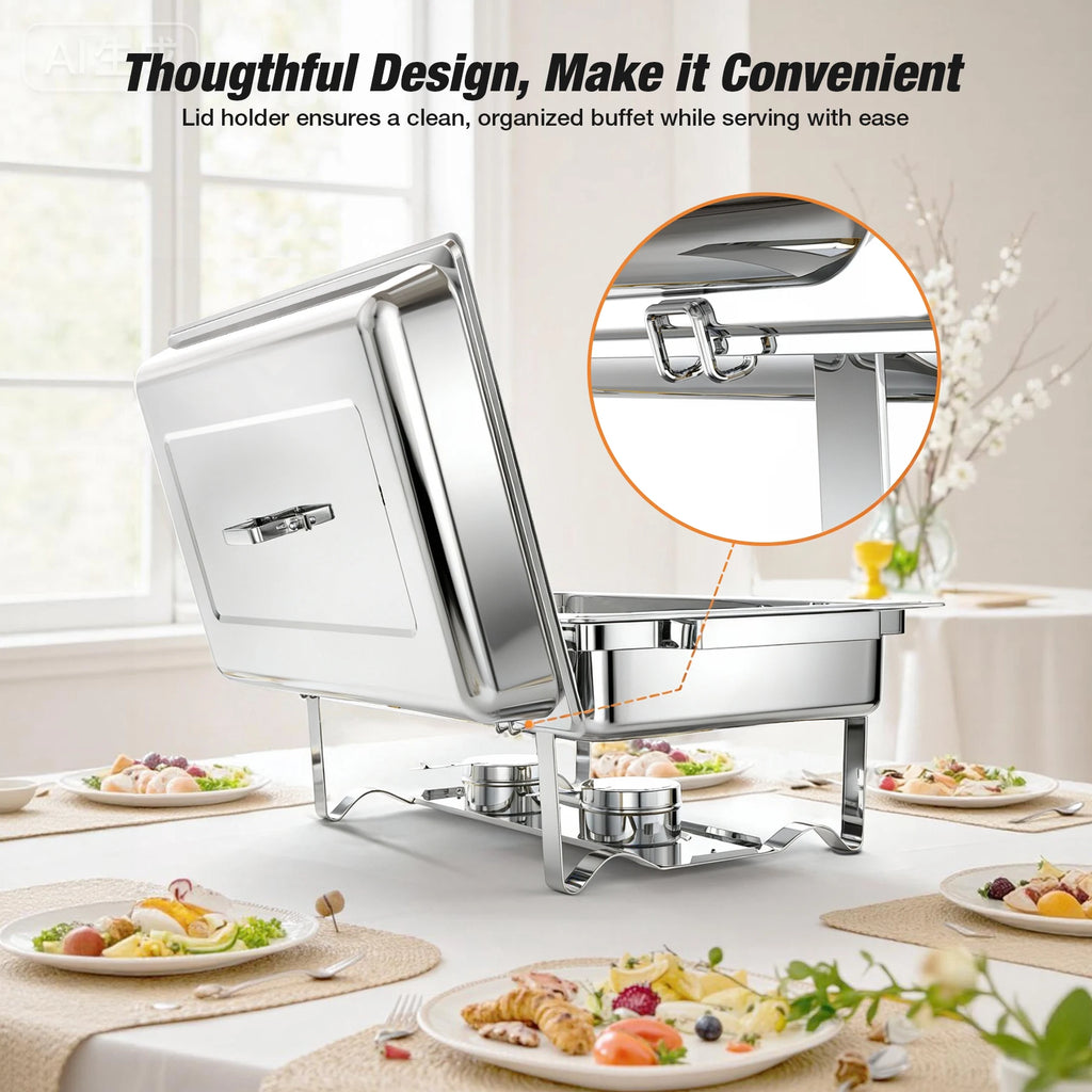 4PCS 10L Stainless Steel Square Chafing Dishes for Buffet Chafing Dish Set for Home Parties, Christmas Buffet Warmer Set