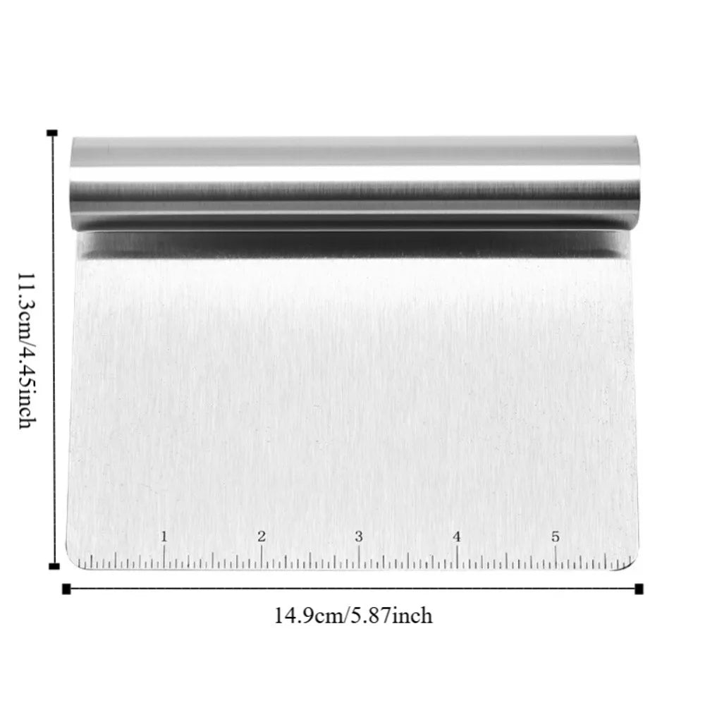 Baking Tool Stainless Steel Dough Cutter Graduated Integrated Pizza Scraper Manual Curled Edge Bench Scraper Cake