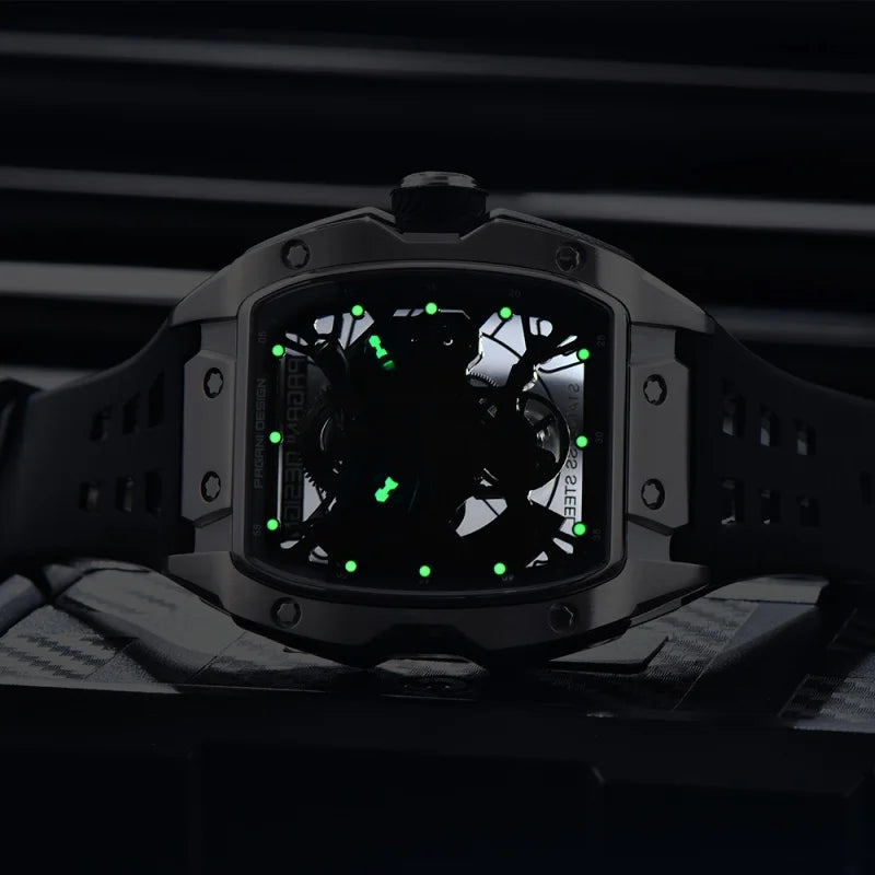 PAGANI DESIGN YS018 New 42MM Automatic Mechanical Wristwatch Fashion Casual Skeleton Sapphire Stainless Steel Watch for Men Gift