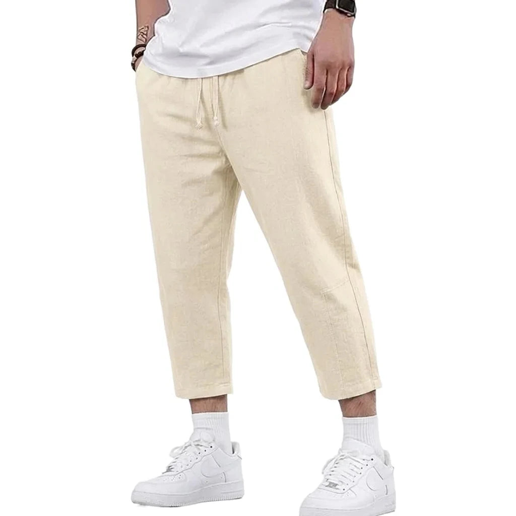 Mens Summer Cotton and Linen Blend Shorts Casual Solid Color Drawstring Design Breathable Loose Fit Streetwear Bottoms for Men