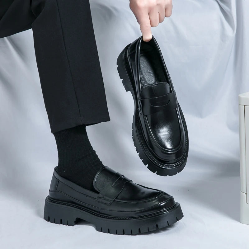 STRONGSHEN Men Leather Shoes Casual Luxury Brand Formal Loafers Moccasins Italian Fashion Slip on Thick-soled Shoes Driving Shoe