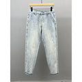 Slant Pocket Light Blue Slim-fitting Small-footed Jeans Men's Streetwear Simple Retro High Street Trousers Trendy Men's Pants