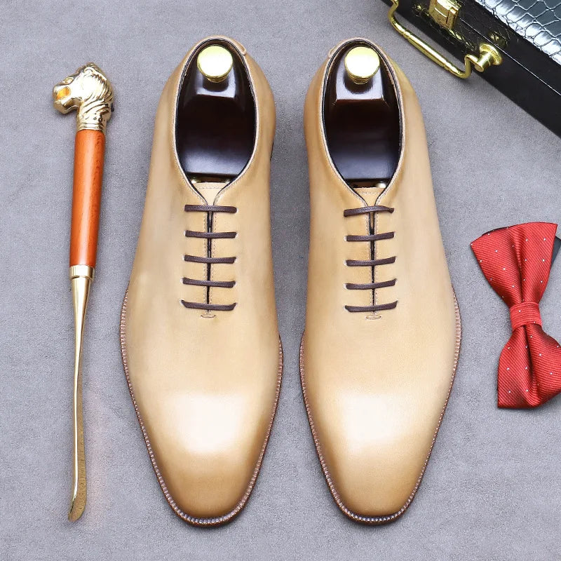 Mens Dress Shoes Fashion Pointed Toe Men's Business Casual Shoes Green Khaki Leather Oxfords Shoes Zapatos De Hombre