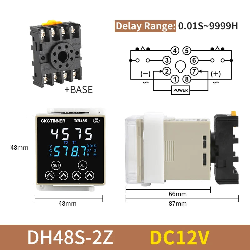 New DH48S Digital Delay Time Relay Precision Programmable Cycle DH48S-S 1Z 2Z Series AC220V DC24V DC12V With Socket Base