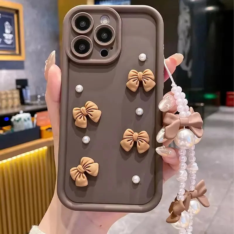 3D Bowknot Pearl Silicone Phone Case For Huawei Nova Y91 Y90 Y61 Y71 Y72 Y70 Y9A Y7A Y6S Y8S Y9S Y6P Y8P P Smart Z 2021 Cover