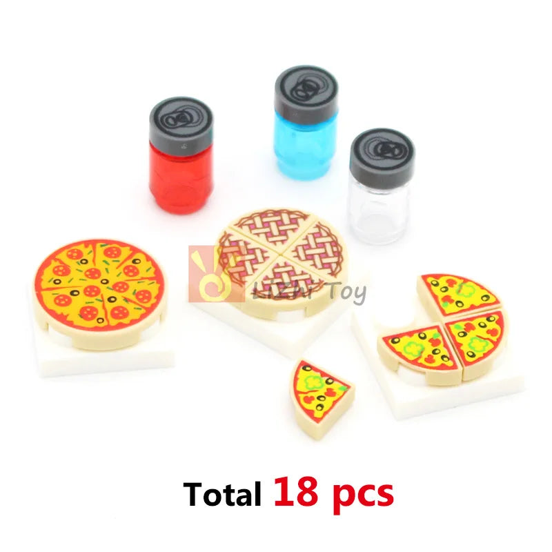 City Friend Accessories Food Building Blocks Bread Chips Roast Chicken Pizza Egg Fruit Cookie Dessert Classic MOC Bricks Toys