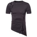 New Men's Summer Short Sleeve T-shirts Trend Irregular Design Lace Up Solid Slim Tees Fashion Gothic Style Casual Shirts Men