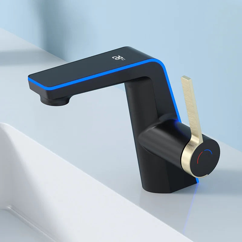 LED Digital Display High-end Temperature Display Basin Faucet Household Faucet Hot Cold Water Sink Mixer Wash Tap Single Hole