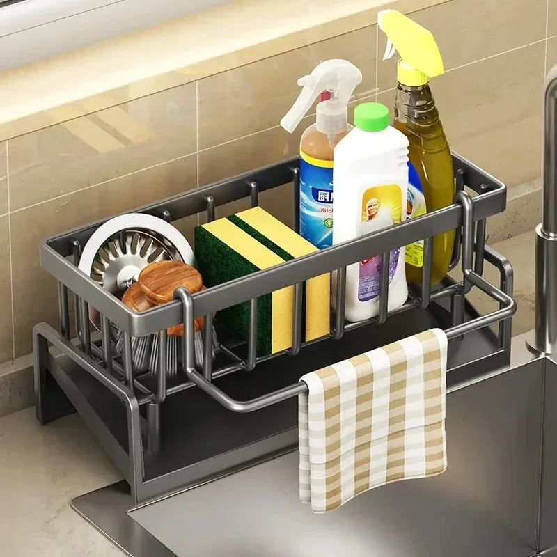 Multifunctional Sponge Draining Rack – Kitchen Cloth & Dishwashing Liquid Storage, Sink & Kitchen Organizer