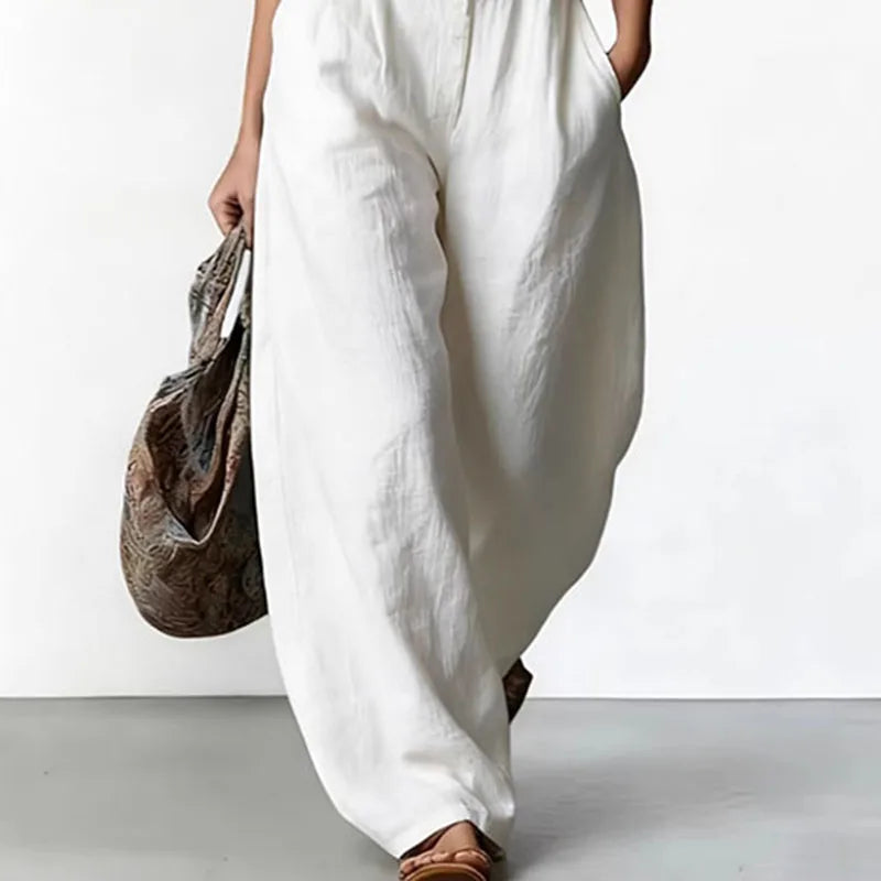 Fashion 2026 Spring Pocket Wide Leg Jumpsuit Sexy V Neck Button Women's Casual Rompers Summer Sleeveless Vacation Beach Overalls