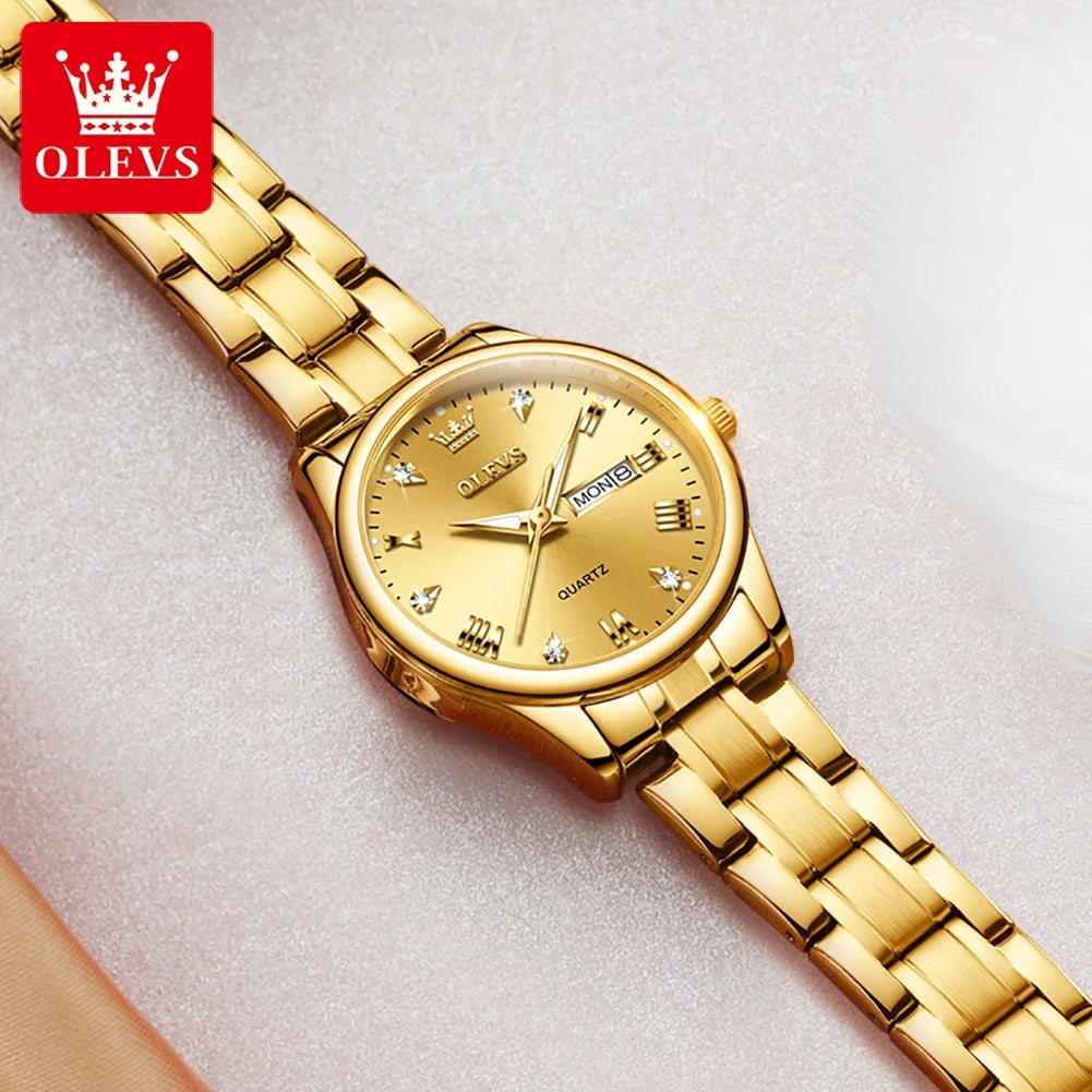 OLEVS 5563 Women Watch Original Waterproof Luminous Quartz Watch Zircon Scale Reloj Dual Calendar Display Watches For Women