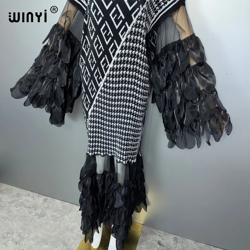 WINYI Pleated Elastic slim dress beach cover up kaftan abaya dubai luxury party dress fashion evening dress abaya muslim woman