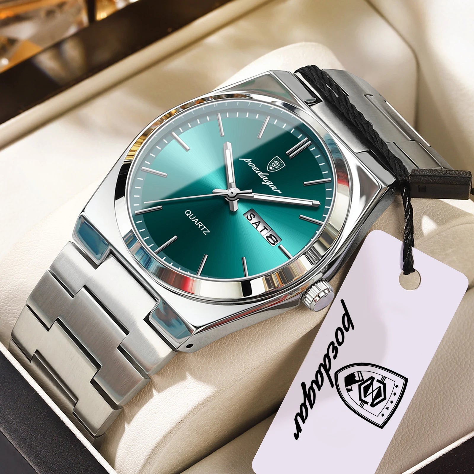POEDAGAR Luxury Men's Watches Waterproof Luminous Date Week Simple Male Clock Stainless Steel Fashion Quartz Watch For Man Reloj