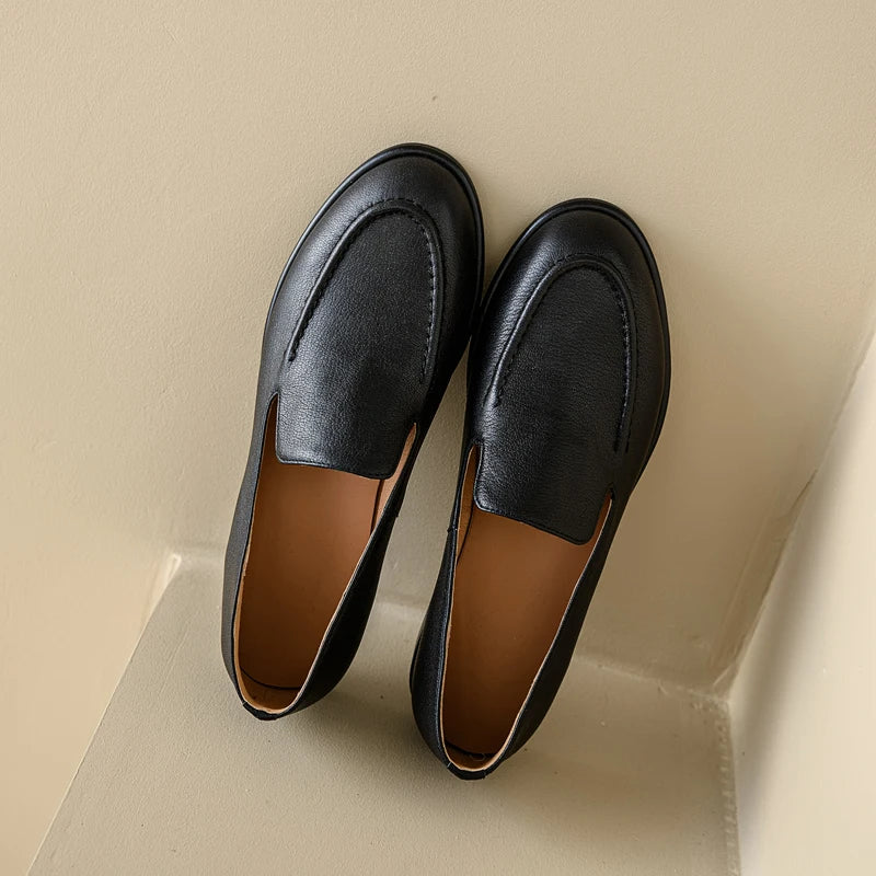 QUTAA 2025 Women Flats Shoes Fashion News Cow Leather Woman Spring Ballet Shoes Comfort Loafers Round Toe Casual Ladies 34-40
