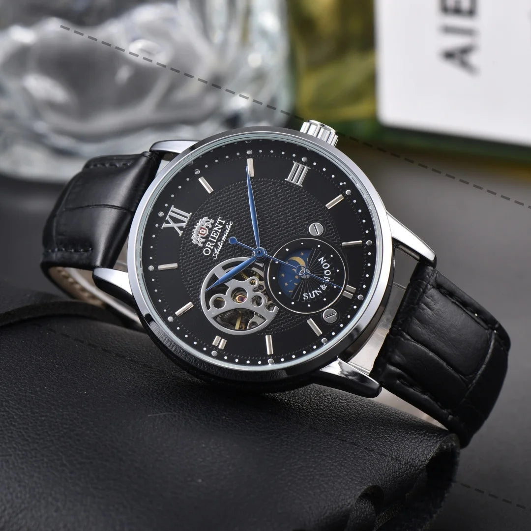 Orient Series Sport Skeleton Mechanical Men's Sun, Moon, and Stars Watch Ultra-Thin Full Functionality World Time