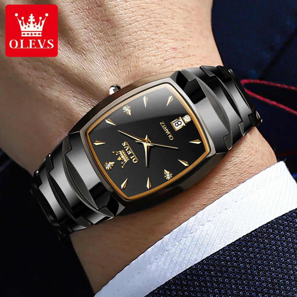 OLEVS 7006 Men's Watches Top Brand Luxury Original Quartz Wacth for Man Waterproof Tungsten Steel Case Strap Luminous Date Reloj