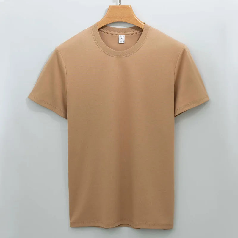 Man High Quality Heavyweight Mercerized Cotton T-shirt Comfy Ice Cool Short Sleeve Tees Pure Color Men Summer Basic Tops