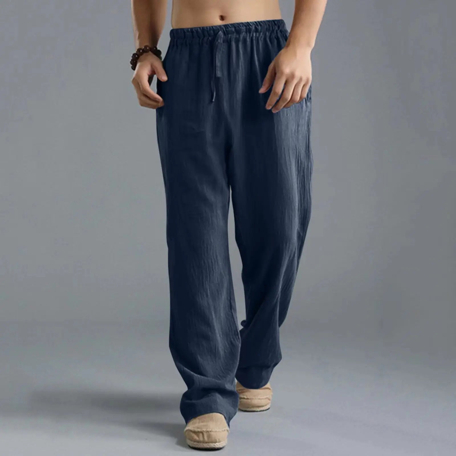 2026 New Men's Cotton Linen Pants Male Autumn New Breathable Solid Color Linen Trousers Fitness Streetwear S-5XL
