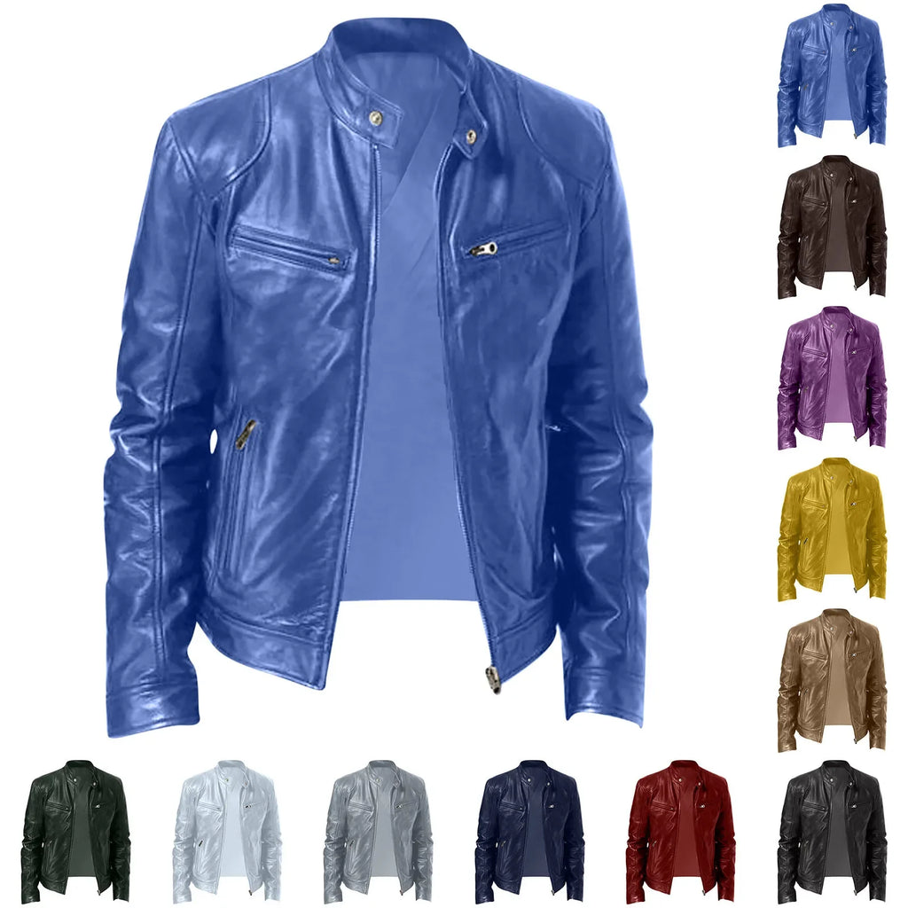 New Men's Clothing Men Leather Coat Stand Collar Punk Motorcycle Leather Jacket Spring Summer Fashion
