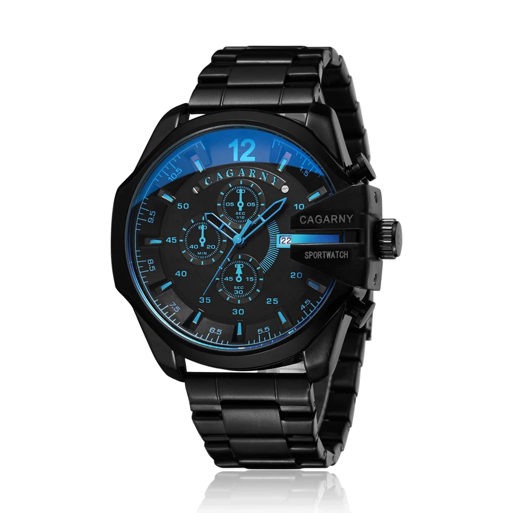 CAGARNY 6839 Luxury Steel Strip Quartz Men's Watch Calendar Luminous Large Dial Mens Watches Relogios Masculino Montres Hommes