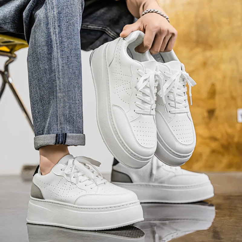 Spring Men's Shoes, New Breathable White Sneakers, Versatile Thick-soled Height-increasing Sports Shoes, and Casual Sneakers