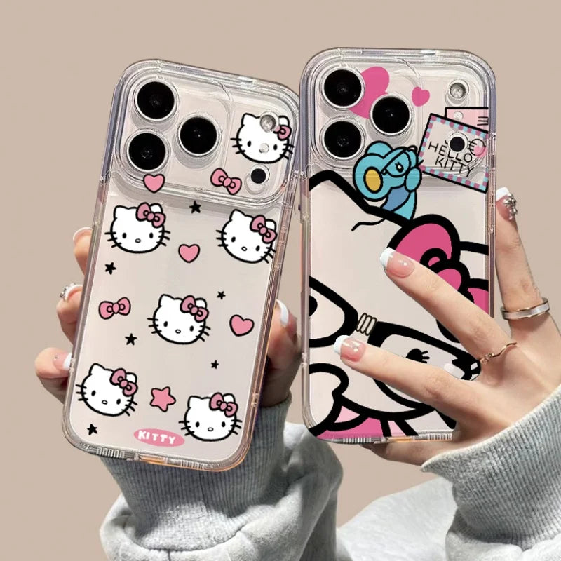 Cute Hello Kitty Phone Case For iPhone 16e 16 15 14 13 12 11 17 Pro Max XR XS Max 14 15 16 Plus Mini Soft Shockproof Clear Cover