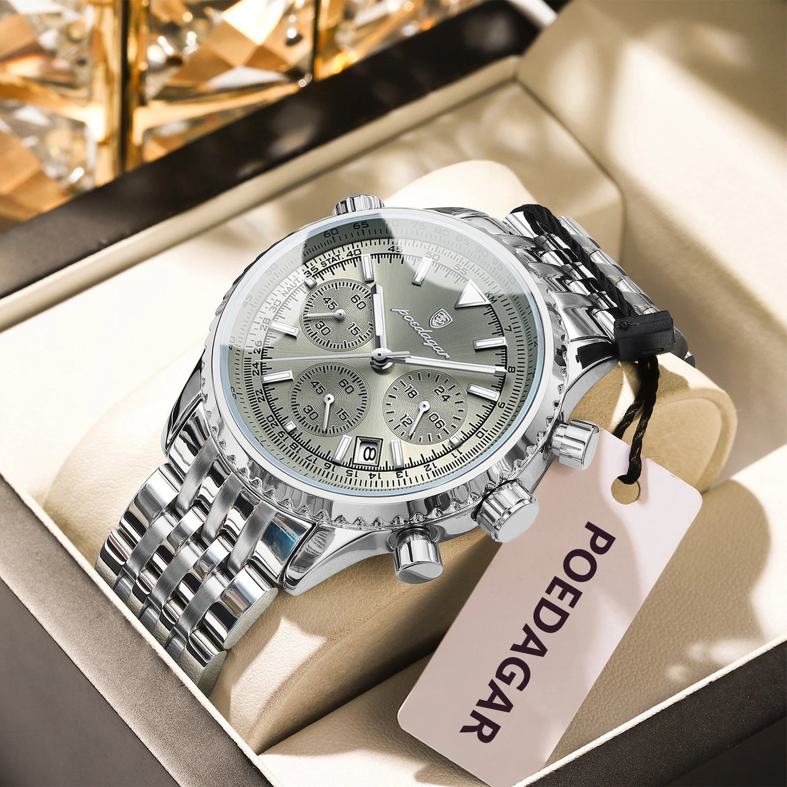 POEDAGAR Luxury Men's Watch Date Chronograph Stainless Steel Quartz Man Watch Waterproof Luminous Business Watches For Men Reloj