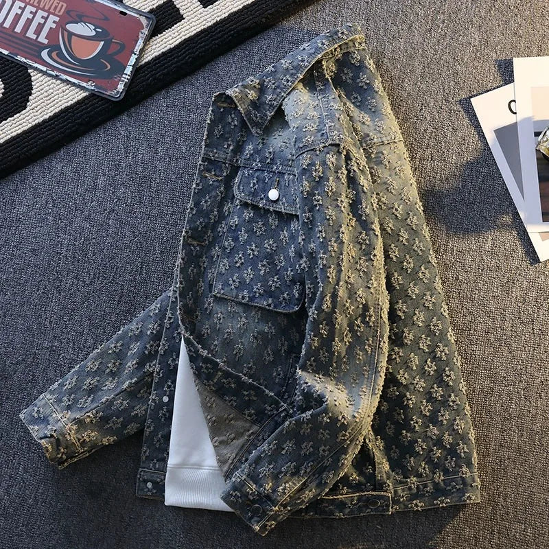 Jackets For Man Trendy Cowboy Coat Man Coat Embroidered Denim  For Men Fashion Outerwear Men's Clothing