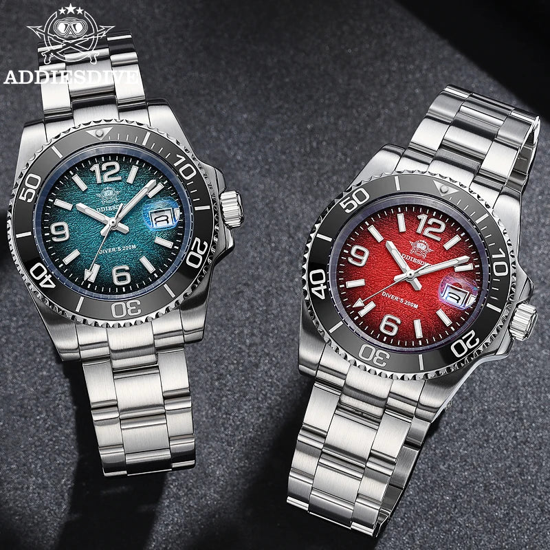 ADDIESDIVE 41MM Men Quartz Watches AD2513 Reloj BGW9 Luminous Watches Rotatable Bezel 200m Waterproof Stainless Steel Male Watch