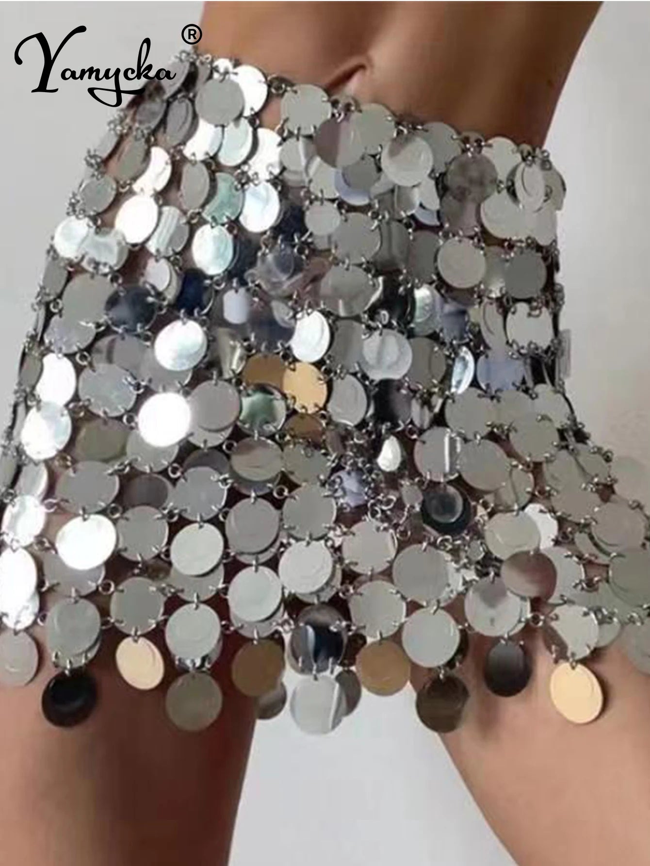 Sexy pink black metal sequin mini skirt women summer streetwear short skirts woman clothing see through beach club party skirt