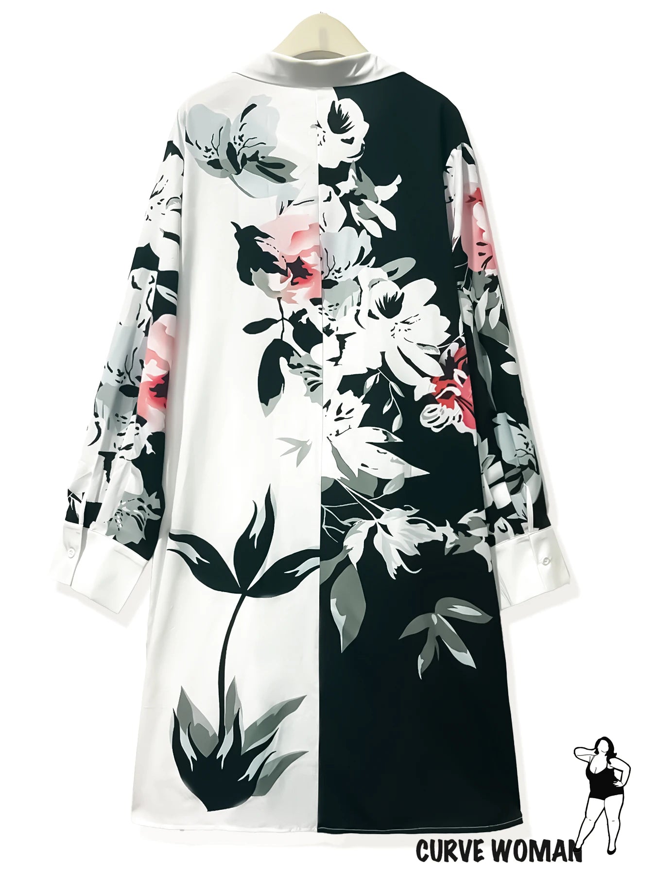 Plus Size Casual Floral Print Shirt Dress Black White Pink Non-Stretch Woven Dresses for Women Daily Wear Office Outing 