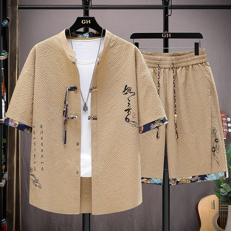 Shirts + shorts Men's Casual Sets 2025 new style summer fashion Sportswear  Male Fashion shorts and shirts men full size M-4XL ﻿