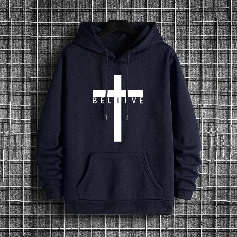 Jesus Cross Printed Men Hoodies Urban Casual Streetwear Fashion Hooded Sweatshirt Male Trendy 2026 Autumn Winter Hoody Outerwear