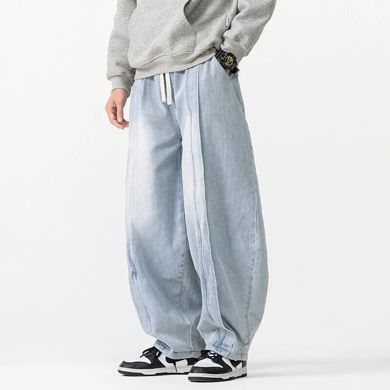 2025 Spring Vintage Harem Pants Men Hip Hop Denim Pants Mens Solid Color Straight Streetwear Wide Leg Pants Men Jeans Trousers