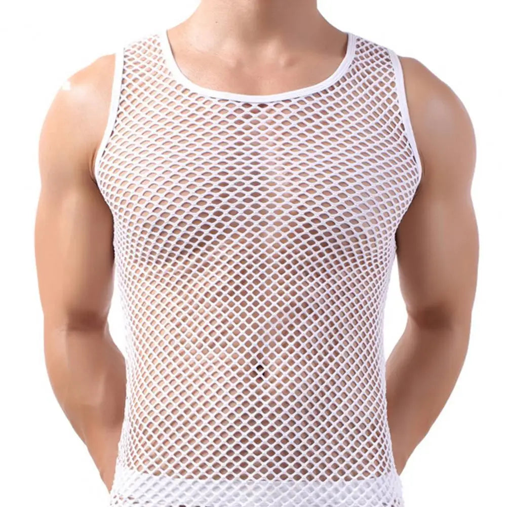Men Vest Undershirt Gay clothing Nylon Mesh Shirt See Through Sheer Long Sleeves T Shirts Sexy Transparent Shirt Underwear