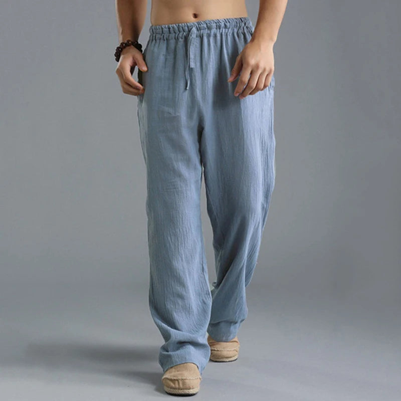 2026 New Men's Cotton Linen Pants Male Autumn New Breathable Solid Color Linen Trousers Fitness Streetwear S-5XL