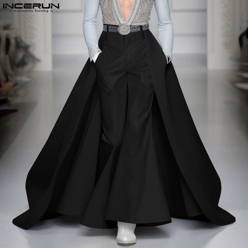 INCERUN Men Irregular Pants Button Solid Color Loose Wide Leg Trousers Men Streetwear 2025 Fashion Casual Male Long Pants S-5XL