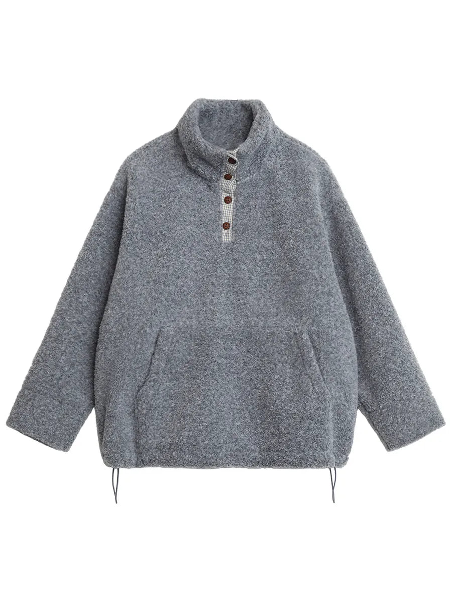CHIC VEN Korean Women Sweatshirts New Loose Casual Plush Plaid Patchwork Drawstring Female Pullover Coat Autumn Winter 2025